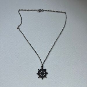 Silver Ship's Helm Steering Wheel Necklace